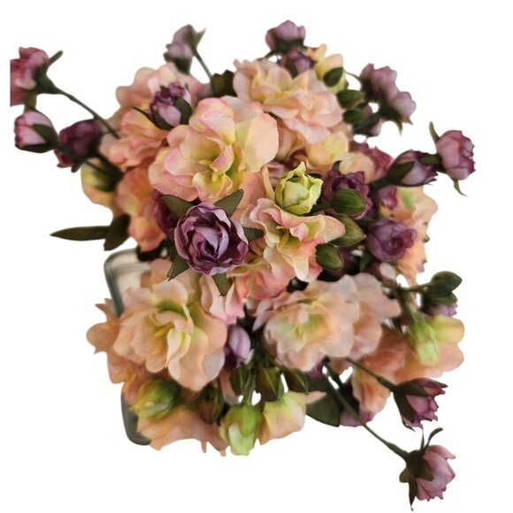 Purple Lavender Rose & Pink Geranium Faux 20-Stem Hand-Tied Bouquet - Picture 8 of 10